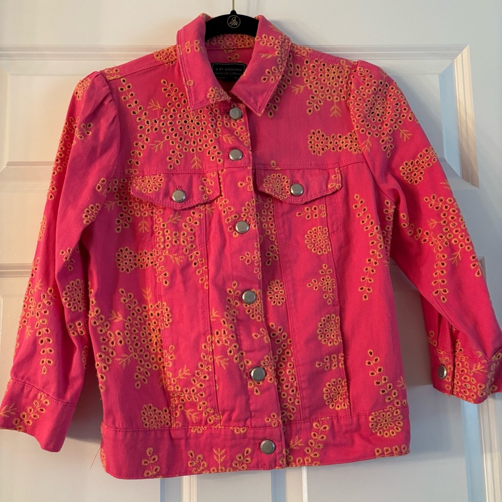 G by Giuliana Black Label Eyelet Embroidered Jacket Pink Orange